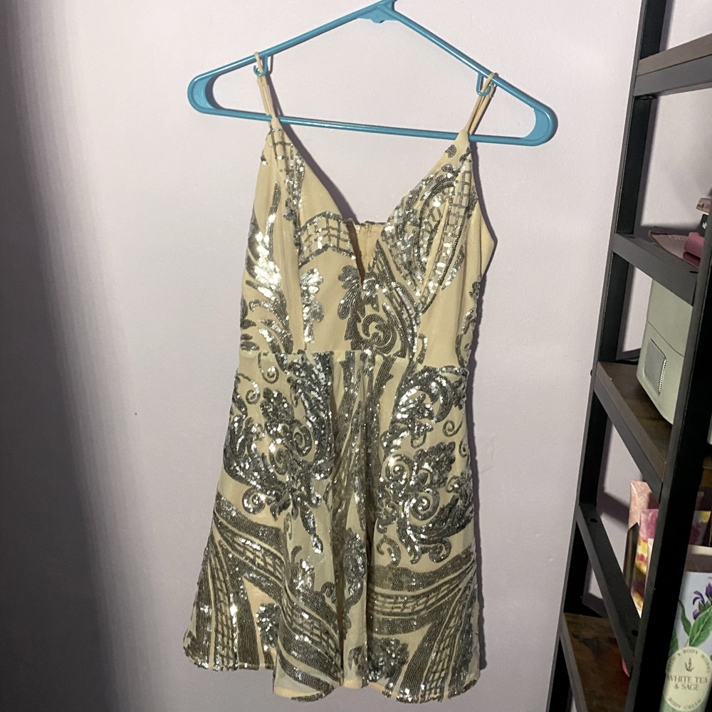 Light pink mini dress with silver sequin detailing